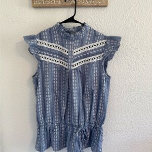 New York & Company Blue Ruffle Sleeve Blouse